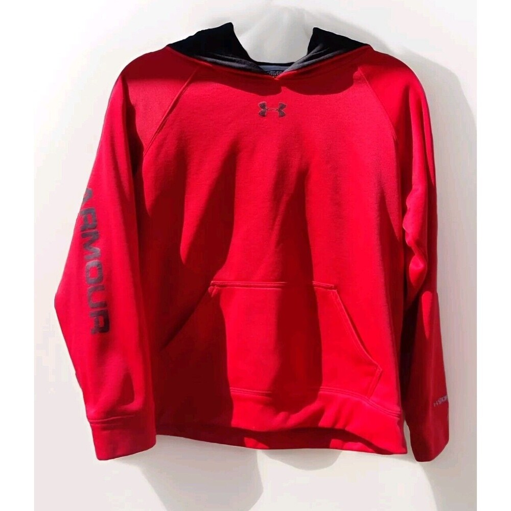 Under Amour Youth XL Boys Hoodie Red Black Storm Pullover Hooded Pocket School